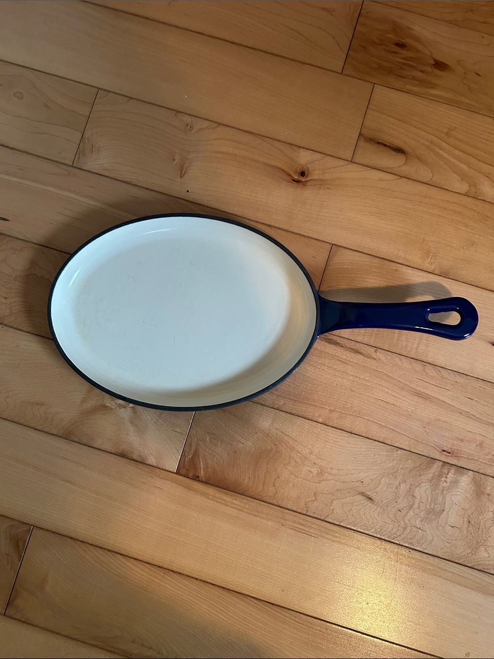 Rachael Ray Blue Enamel fajita Skillet with Cream Interior